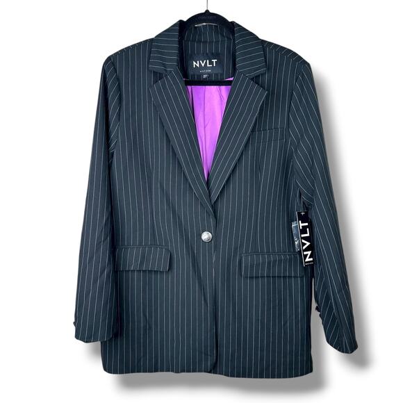 NVLT Black White Stripe NWT Notch Lapel Collar Button Boyfriend Blazer Small - Picture 3 of 13